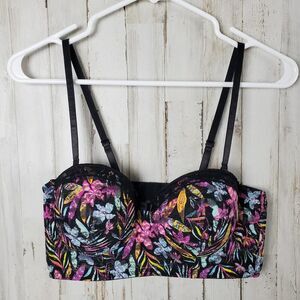 Black Fuchsia Floral Underwire Bra Black Pink Size 36B